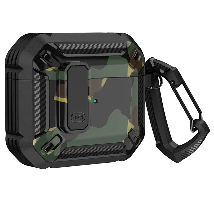 For Apple AirPods 3 Protective Case Portable Earbuds Soft TPU+PC Cover with Buckle - Black / Camo Green