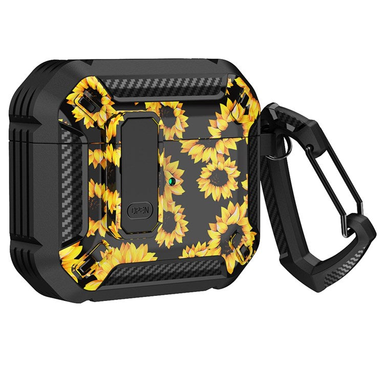 For Apple AirPods 3 Protective Case Portable Earbuds Soft TPU+PC Cover with Buckle - Chrysanthemum