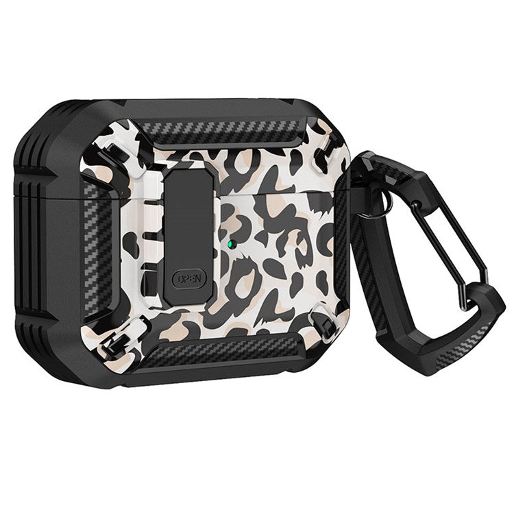 For Apple AirPods Pro Soft TPU+PC Cover Bluetooth Earbuds Protective Case Pattern Printed Shell with Buckle - Leopard