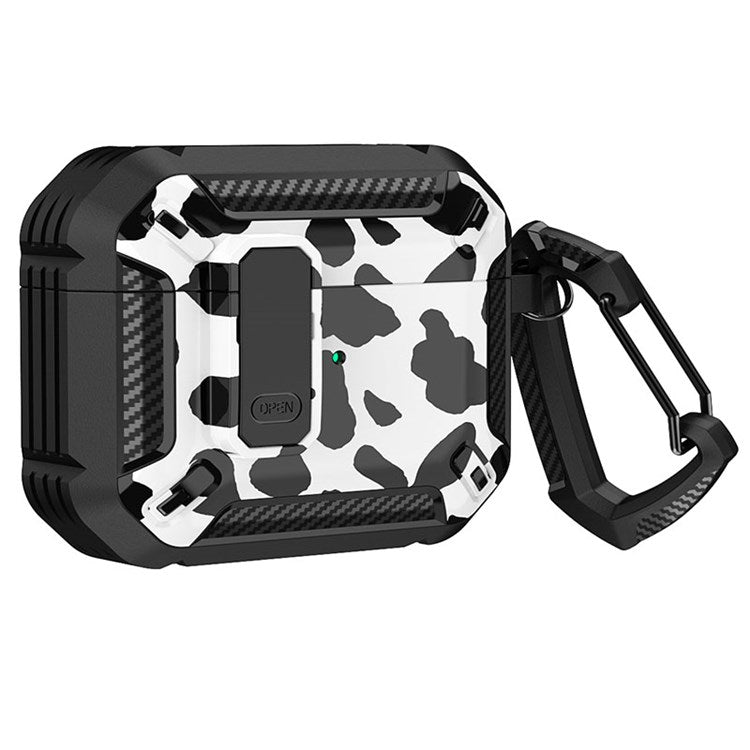 For Apple AirPods Pro Soft TPU+PC Cover Bluetooth Earbuds Protective Case Pattern Printed Shell with Buckle - Cow