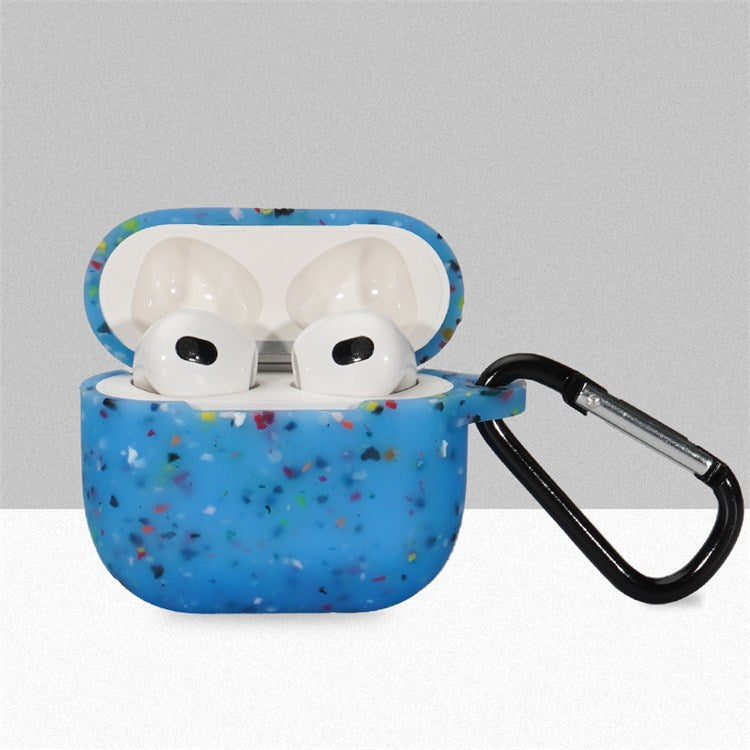 For Apple Airpods 3 Flower Pattern Silicone Case Bluetooth Earbuds Protective Cover with Anti-loss Carabiner - Blue