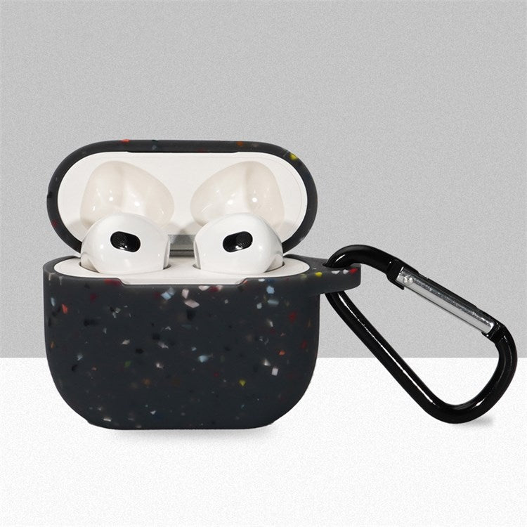 For Apple Airpods 3 Flower Pattern Silicone Case Bluetooth Earbuds Protective Cover with Anti-loss Carabiner - Black