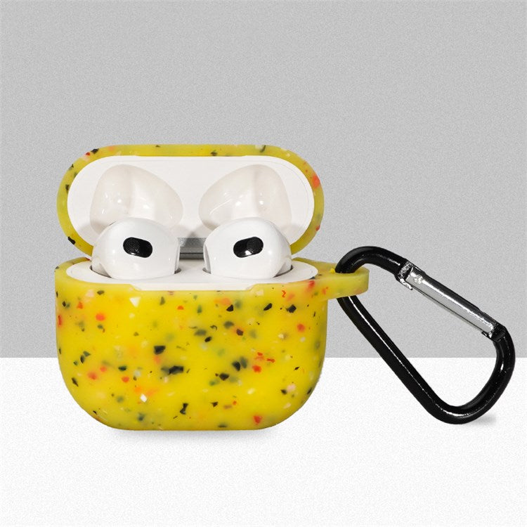 For Apple Airpods 3 Flower Pattern Silicone Case Bluetooth Earbuds Protective Cover with Anti-loss Carabiner - Yellow