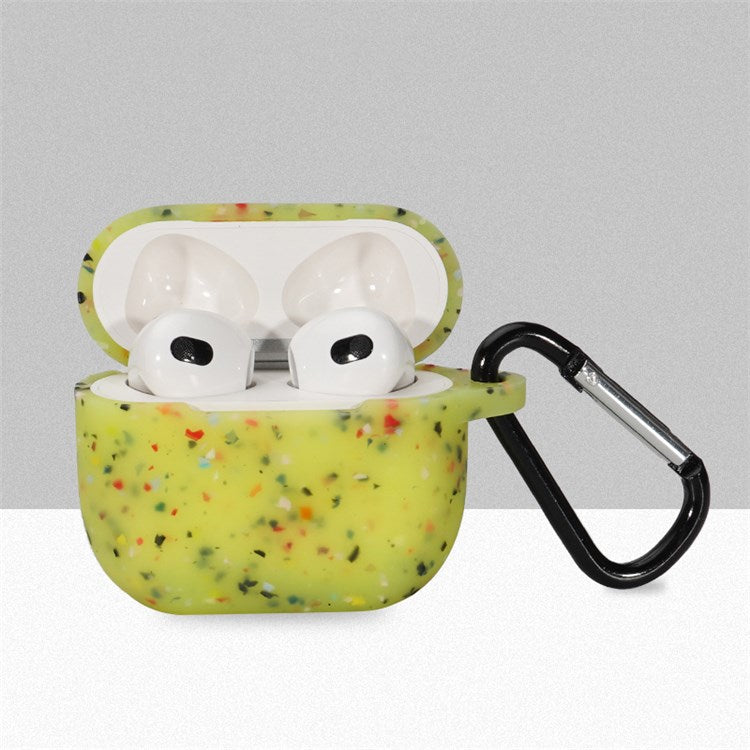 For Apple Airpods 3 Flower Pattern Silicone Case Bluetooth Earbuds Protective Cover with Anti-loss Carabiner - Light Yellow