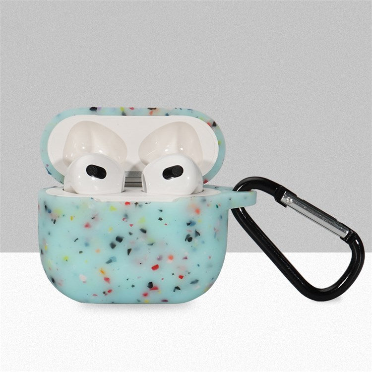 For Apple Airpods 3 Flower Pattern Silicone Case Bluetooth Earbuds Protective Cover with Anti-loss Carabiner - Baby Blue