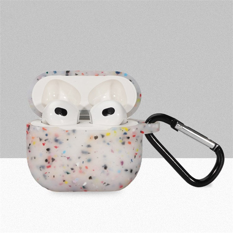 For Apple Airpods 3 Flower Pattern Silicone Case Bluetooth Earbuds Protective Cover with Anti-loss Carabiner - Transparent