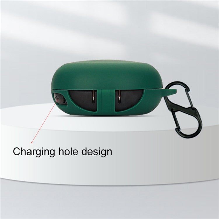 For JBL Free X Silicone Cover Bluetooth TWS Earphone Protective Sleeve Case with Anti-lost Buckle - Blackish Green