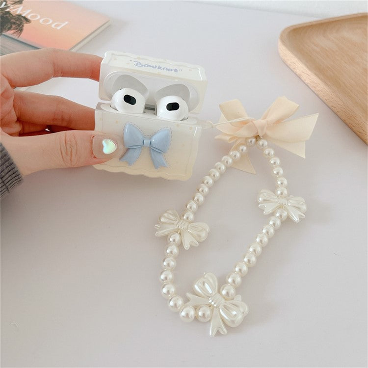 For Apple AirPods 3 Bowknot Design Soft TPU Protective Cover Anti-shock Earphone Case with Pearls Pendant