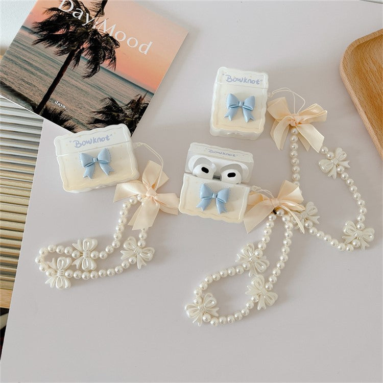 For Apple AirPods 3 Bowknot Design Soft TPU Protective Cover Anti-shock Earphone Case with Pearls Pendant