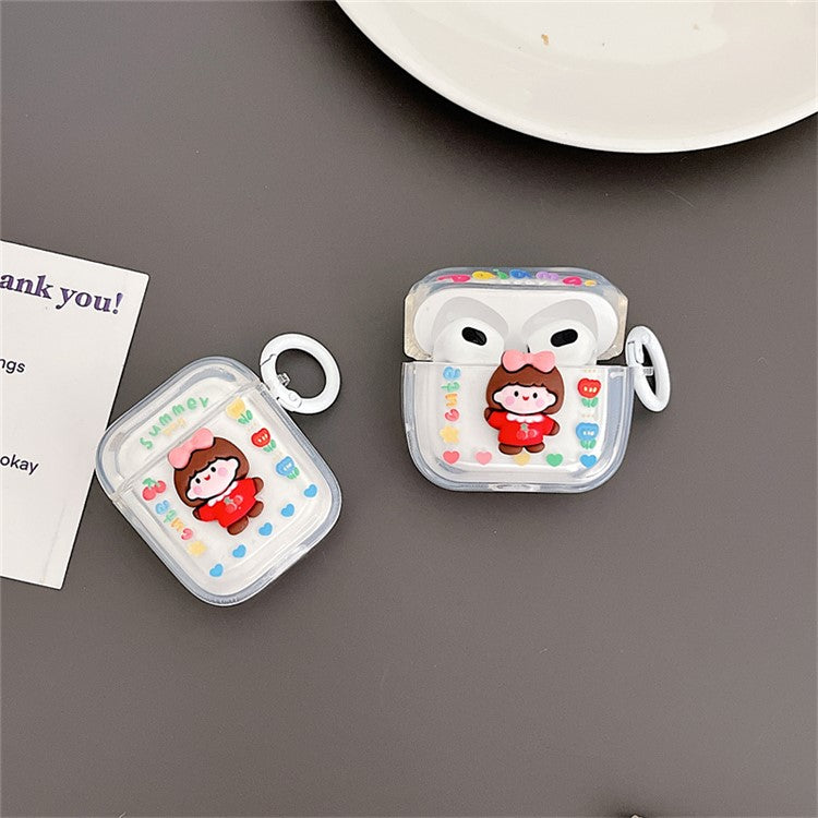 For Apple AirPods with Charging Case (2016) / (2019) / AirPods with Wireless Charging Case (2019) Flower + Little Girl Design Bluetooth Earphone Cover Anti-wear Soft TPU Case with Buckle