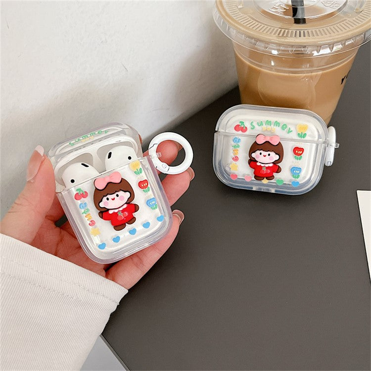 For Apple AirPods with Charging Case (2016) / (2019) / AirPods with Wireless Charging Case (2019) Flower + Little Girl Design Bluetooth Earphone Cover Anti-wear Soft TPU Case with Buckle