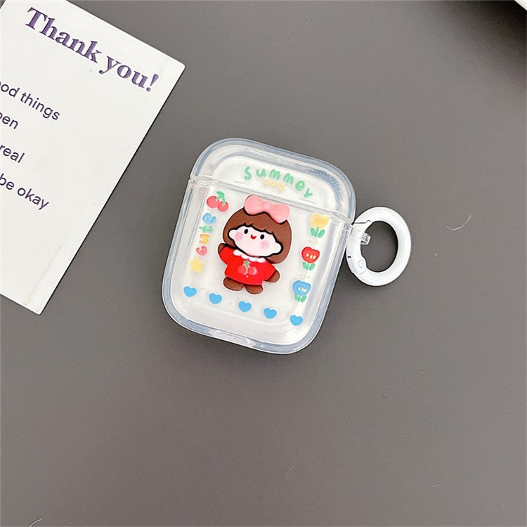 For Apple AirPods with Charging Case (2016) / (2019) / AirPods with Wireless Charging Case (2019) Flower + Little Girl Design Bluetooth Earphone Cover Anti-wear Soft TPU Case with Buckle