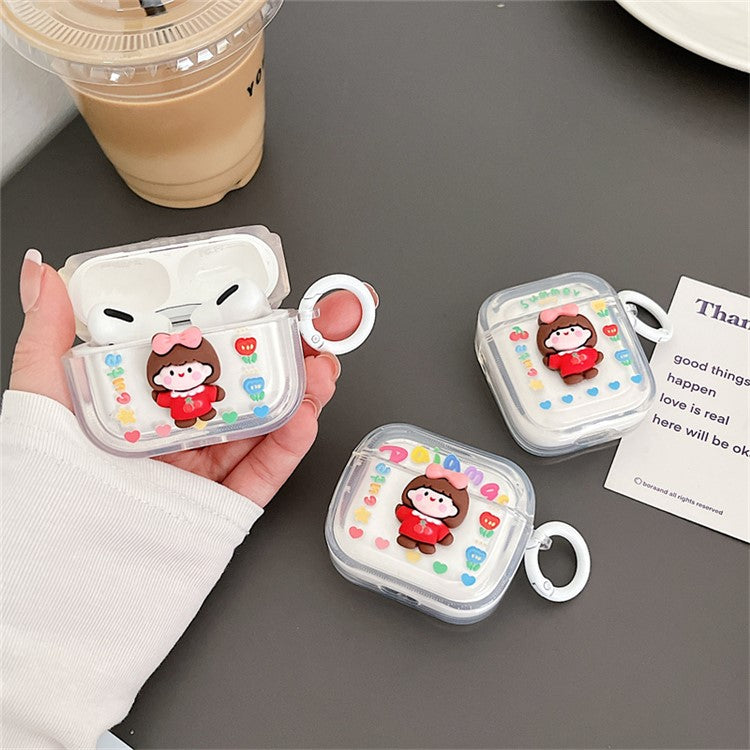 For Apple AirPods Pro Flower + Little Girl Design Anti-scratch Bluetooth Earphone Cover Soft TPU Protective Case with Buckle