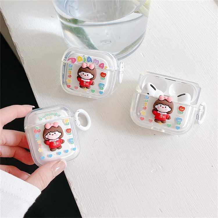 For Apple AirPods Pro Flower + Little Girl Design Anti-scratch Bluetooth Earphone Cover Soft TPU Protective Case with Buckle