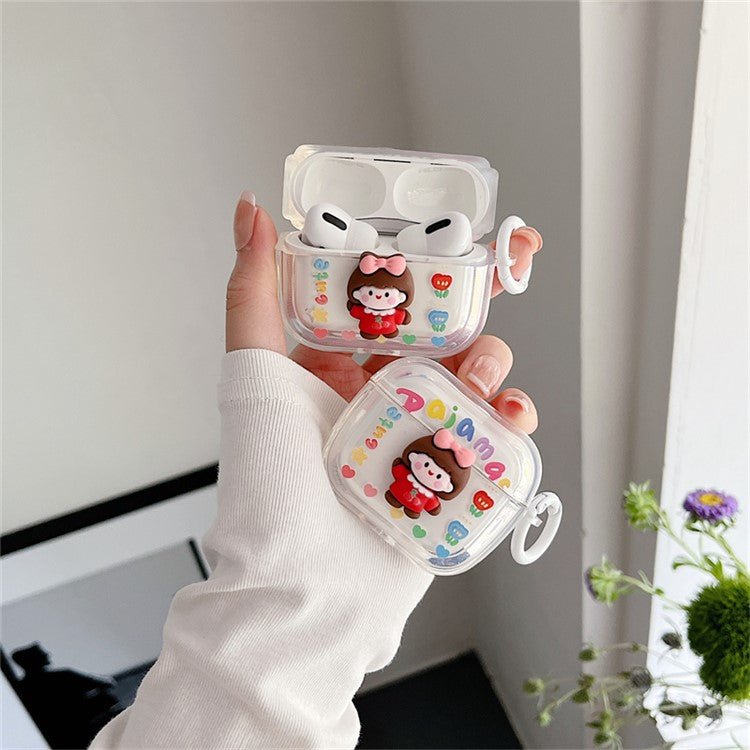 For Apple AirPods Pro Flower + Little Girl Design Anti-scratch Bluetooth Earphone Cover Soft TPU Protective Case with Buckle