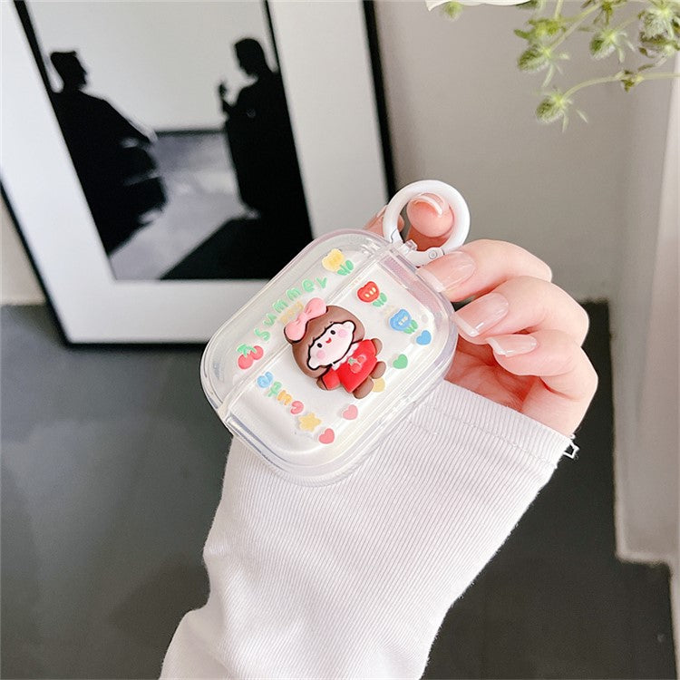 For Apple AirPods Pro Flower + Little Girl Design Anti-scratch Bluetooth Earphone Cover Soft TPU Protective Case with Buckle