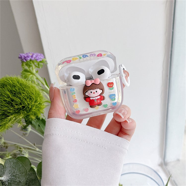 For Apple AirPods 3 Flower + Little Girl Design Well-protected Cover Soft TPU Bluetooth Earphone Case with Buckle