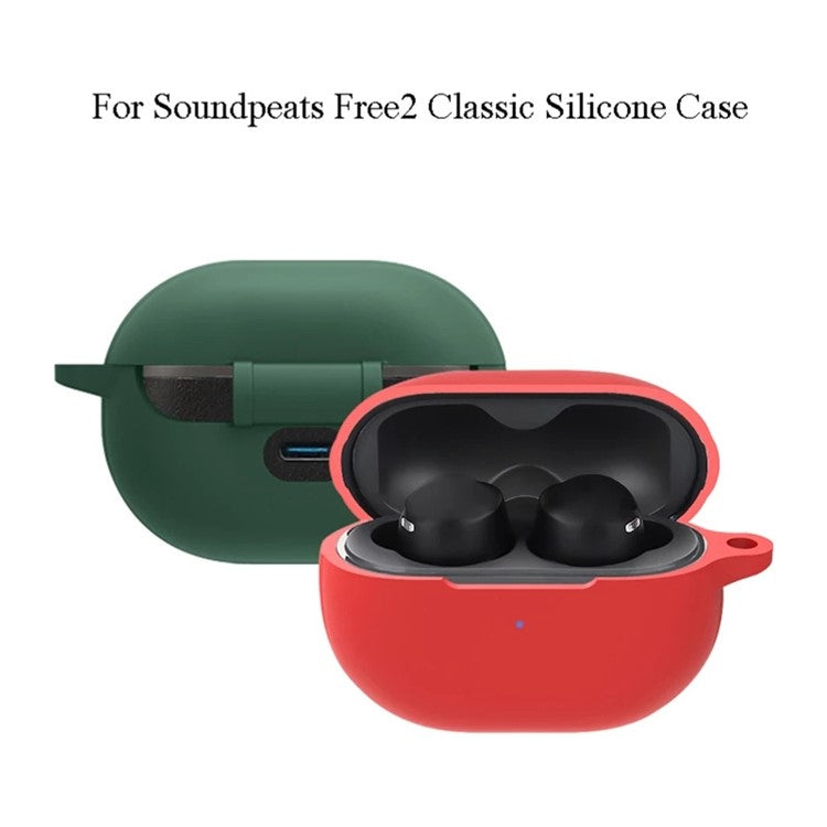 For Soundpeats Free2 Classic Anti-drop Silicone Cover Bluetooth TWS Earphone Protective Sleeve Case with Anti-lost Buckle - Blackish Green