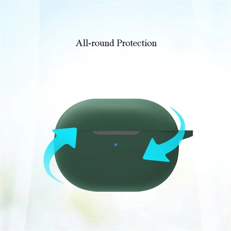 For Soundpeats Free2 Classic Anti-drop Silicone Cover Bluetooth TWS Earphone Protective Sleeve Case with Anti-lost Buckle - Blackish Green