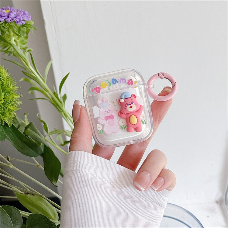 For Apple AirPods with Charging Case (2016) / (2019) / AirPods with Wireless Charging Case (2019) Rabbit Bear Pattern Soft TPU Bluetooth Earphone Protective Cover Charging Box with Buckle