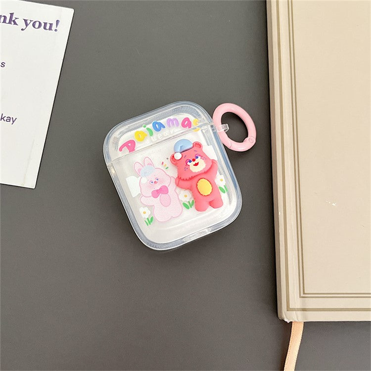 For Apple AirPods with Charging Case (2016) / (2019) / AirPods with Wireless Charging Case (2019) Rabbit Bear Pattern Soft TPU Bluetooth Earphone Protective Cover Charging Box with Buckle