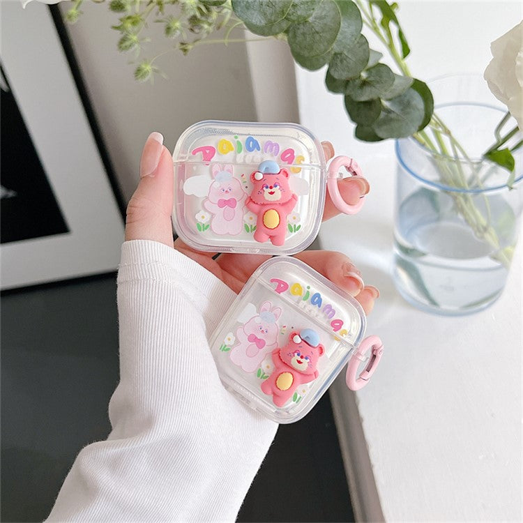 For Apple AirPods with Charging Case (2016) / (2019) / AirPods with Wireless Charging Case (2019) Rabbit Bear Pattern Soft TPU Bluetooth Earphone Protective Cover Charging Box with Buckle