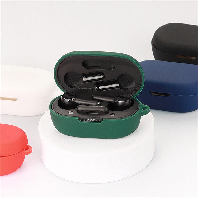 For JBL QUANTUM TWS Bluetooth Headphone Silicone Case Earphone Protective Cover with Hanging Buckle - Blackish Green