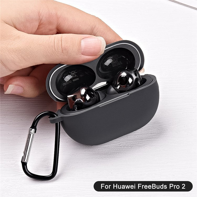 Silicone Case for Huawei FreeBuds Pro 2 All-inclusive Protection Earphone Case Bluetooth Headset Cover with Anti-Lost Buckle - Black