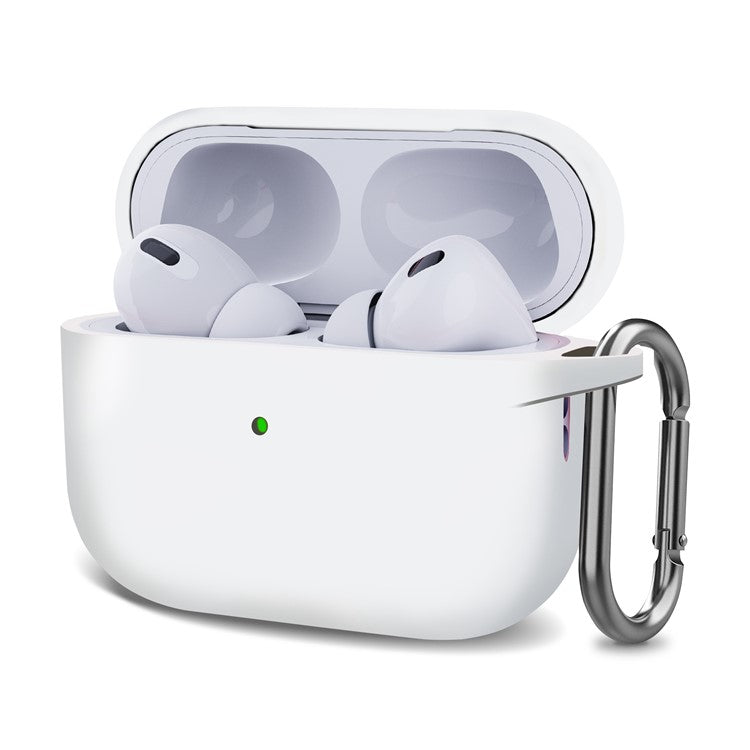 For AirPods Pro (Gen 2) (USB-C) / AirPods Pro 2 Bluetooth Earphone Silicone Case One-Piece Thickened Headphone Earbud Protective Cover with Anti-lost Buckle - White