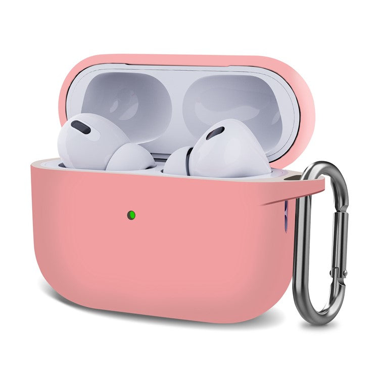 For AirPods Pro (Gen 2) (USB-C) / AirPods Pro 2 Bluetooth Earphone Silicone Case One-Piece Thickened Headphone Earbud Protective Cover with Anti-lost Buckle - Pink