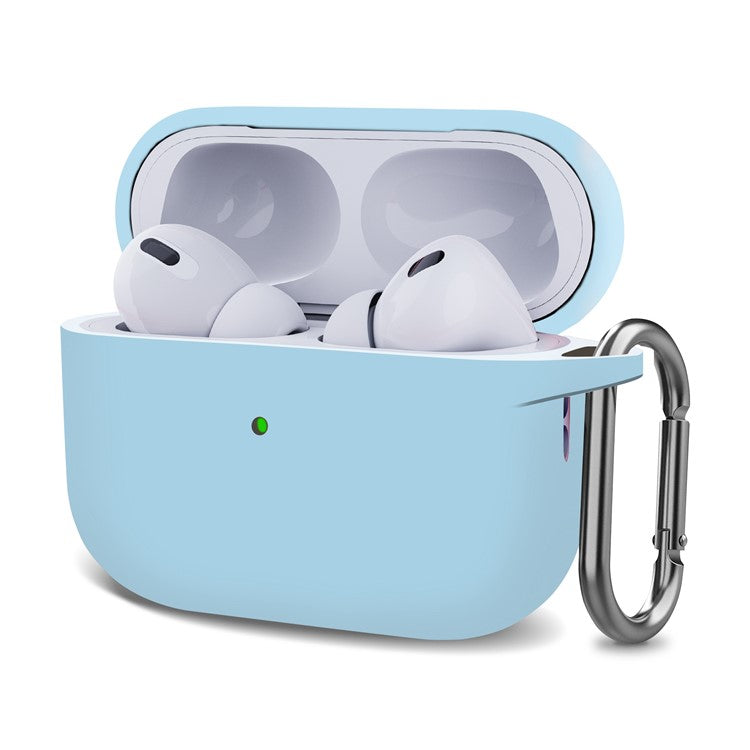 For AirPods Pro (Gen 2) (USB-C) / AirPods Pro 2 Bluetooth Earphone Silicone Case One-Piece Thickened Headphone Earbud Protective Cover with Anti-lost Buckle - Baby Blue