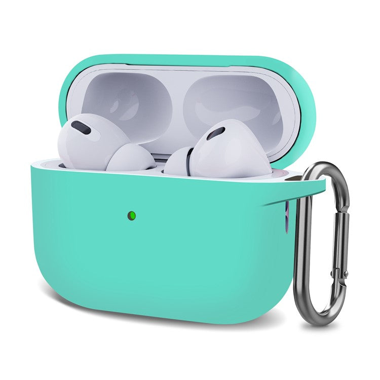 For AirPods Pro (Gen 2) (USB-C) / AirPods Pro 2 Bluetooth Earphone Silicone Case One-Piece Thickened Headphone Earbud Protective Cover with Anti-lost Buckle - Mint Green