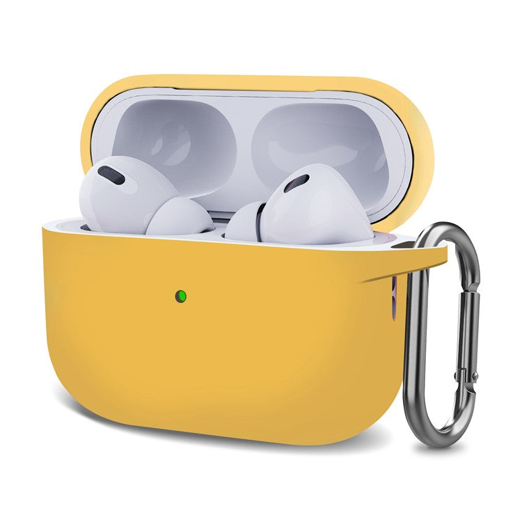 For AirPods Pro (Gen 2) (USB-C) / AirPods Pro 2 Bluetooth Earphone Silicone Case One-Piece Thickened Headphone Earbud Protective Cover with Anti-lost Buckle - Yellow