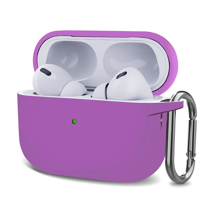 For AirPods Pro (Gen 2) (USB-C) / AirPods Pro 2 Bluetooth Earphone Silicone Case One-Piece Thickened Headphone Earbud Protective Cover with Anti-lost Buckle - Purple