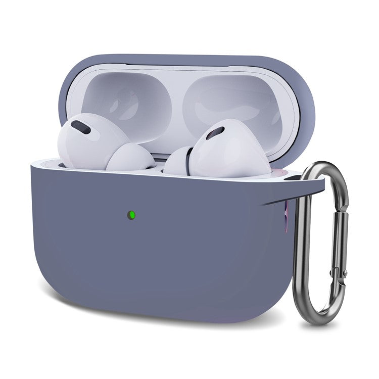 For AirPods Pro (Gen 2) (USB-C) / AirPods Pro 2 Bluetooth Earphone Silicone Case One-Piece Thickened Headphone Earbud Protective Cover with Anti-lost Buckle - Lavender