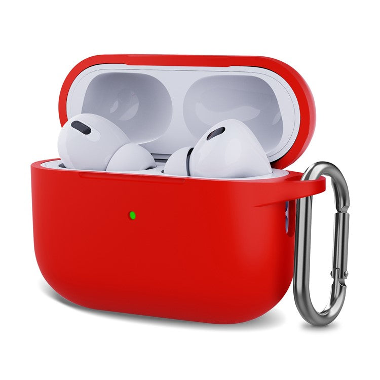 For AirPods Pro (Gen 2) (USB-C) / AirPods Pro 2 Bluetooth Earphone Silicone Case One-Piece Thickened Headphone Earbud Protective Cover with Anti-lost Buckle - Red