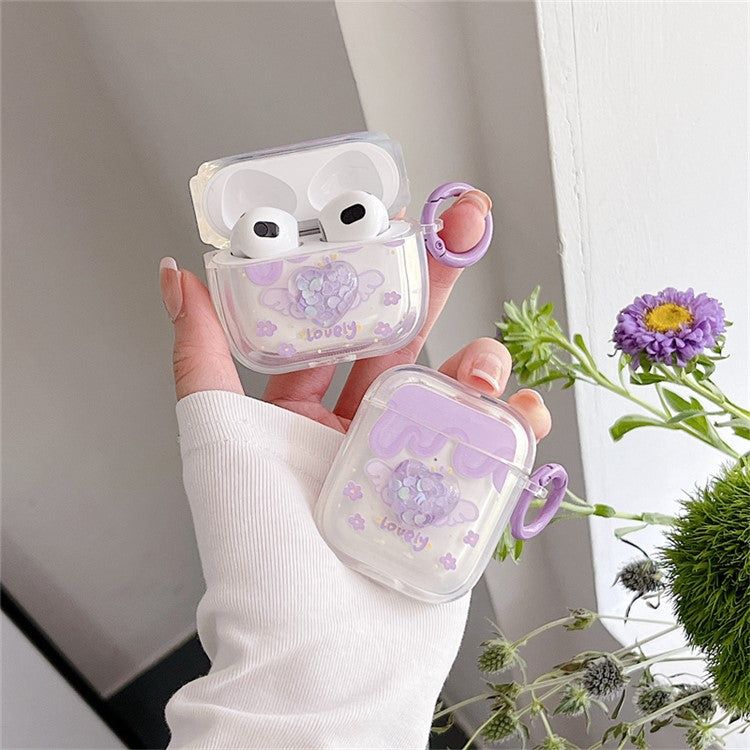 For Apple AirPods 3 Heart Flower Pattern Anti-scratch Soft TPU Bluetooth Earphone Protective Cover Drop-proof Charging Box with Buckle