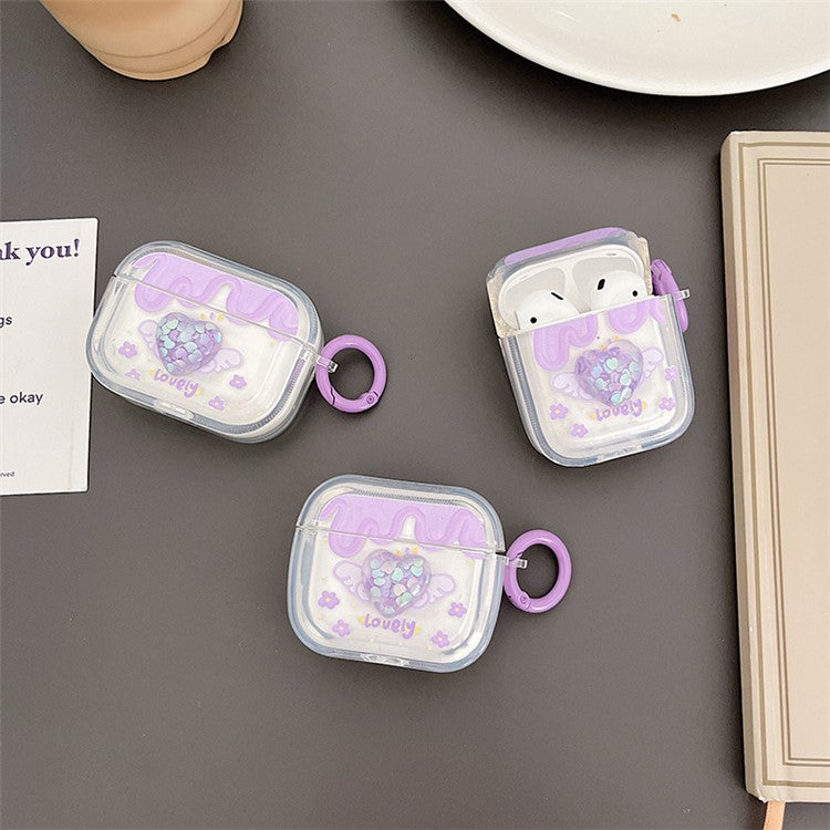 For Apple AirPods with Charging Case (2016)  /  (2019)  /  AirPods with Wireless Charging Case (2019) Heart Flower Pattern Protective Cover Soft TPU Bluetooth Earphone Charging Box with Buckle