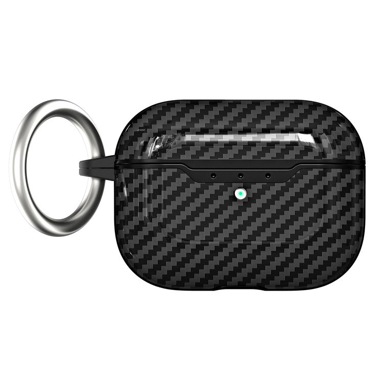 For AirPods Pro 2 / Pro Case Cover Carbon Fiber Protective Cover Portable Earbuds Anti-Drop TPU Case with Buckle - Black