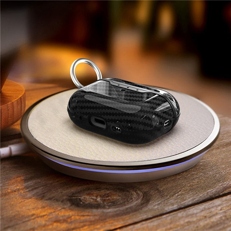 For AirPods Pro 2 / Pro Case Cover Carbon Fiber Protective Cover Portable Earbuds Anti-Drop TPU Case with Buckle - Black