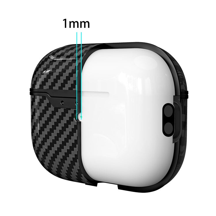 For AirPods Pro 2 / Pro Case Cover Carbon Fiber Protective Cover Portable Earbuds Anti-Drop TPU Case with Buckle - Black