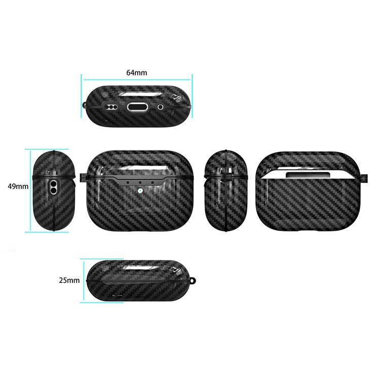 For AirPods Pro 2 / Pro Case Cover Carbon Fiber Protective Cover Portable Earbuds Anti-Drop TPU Case with Buckle - Black