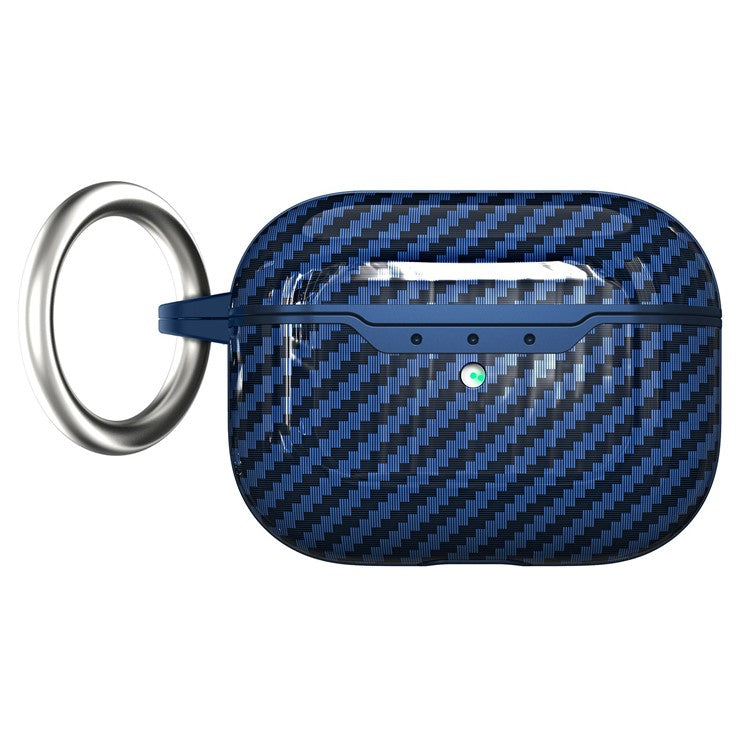 For AirPods Pro 2 / Pro Case Cover Carbon Fiber Protective Cover Portable Earbuds Anti-Drop TPU Case with Buckle - Sapphire