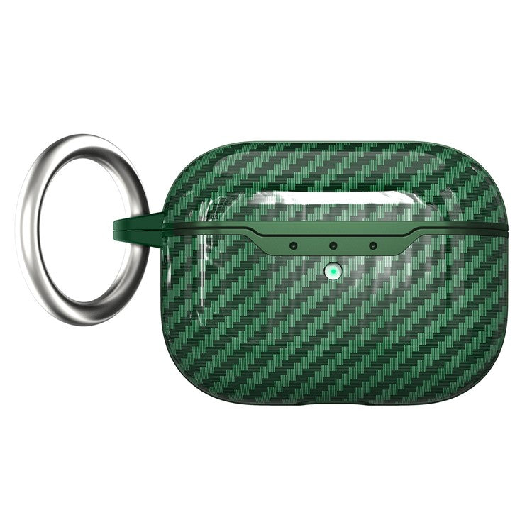 For AirPods Pro 2 / Pro Case Cover Carbon Fiber Protective Cover Portable Earbuds Anti-Drop TPU Case with Buckle - Blackish Green