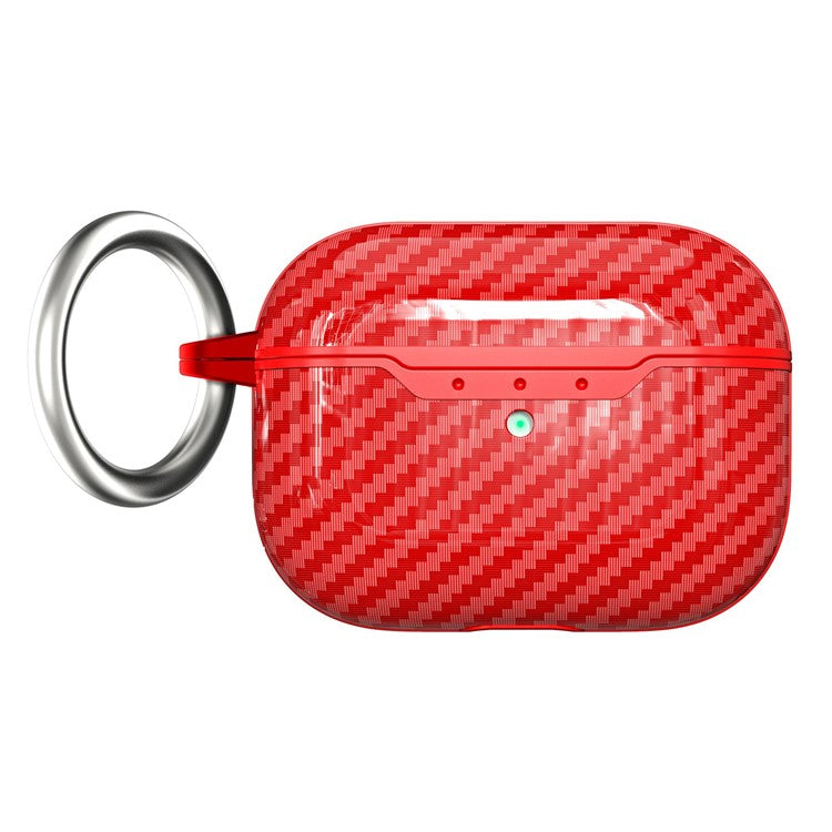 For AirPods Pro 2 / Pro Case Cover Carbon Fiber Protective Cover Portable Earbuds Anti-Drop TPU Case with Buckle - Red