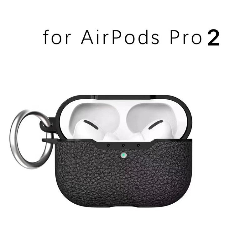 For AirPods Pro 2 Charging Case Cover Litchi Texture Bluetooth Earbuds Shockproof TPU Case with Buckle - Black