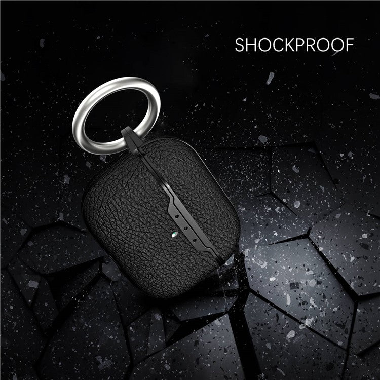 For AirPods Pro 2 Charging Case Cover Litchi Texture Bluetooth Earbuds Shockproof TPU Case with Buckle - Black