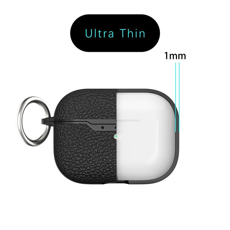 For AirPods Pro 2 Charging Case Cover Litchi Texture Bluetooth Earbuds Shockproof TPU Case with Buckle - Black