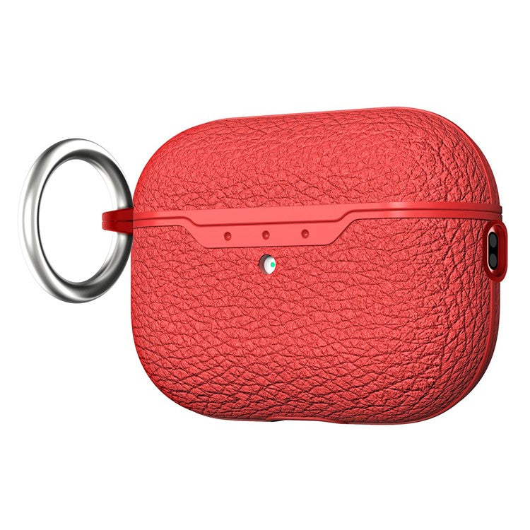 For AirPods Pro 2 Charging Case Cover Litchi Texture Bluetooth Earbuds Shockproof TPU Case with Buckle - Red