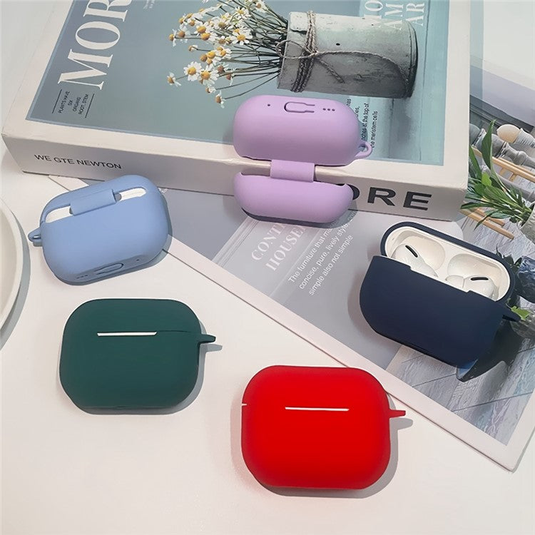 For AirPods Pro 2 Shockproof Bluetooth Earphones Case 2.2mm Soft Silicone Thickened Protective Cover with Anti-lost Buckle - Midnight Blue